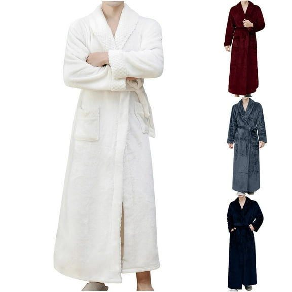 RYDCOT Men's Shawl Collar Bathrobe, Soft Long Towel Robe for Men - Super Absorbent Quick Dry yet Warm White