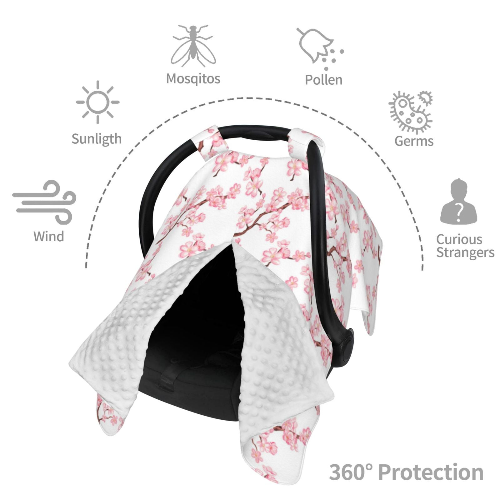 Car Seat Cover Baby - Watercolor floral pink berry blossom Breathable Infant Car Seat Cover for Baby Carseat, Lightweight Comfort Baby Essentials Must Haves Newborn Stuff for Girl Boy