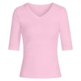 thumbnail image 3 of GEWSEY V Neck T Shirts for Women 3/4 Sleeve Cute Tops Casual Three Quarter Length Dressy Blouses Loose Layering Tunic Tops (Pink, M), 3 of 3