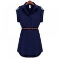 thumbnail image 2 of Women Summer Cotton Shirt Dress Ladies A-Line Casual OL Dress Dress with Belt, 2 of 4