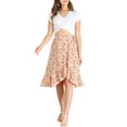 thumbnail image 3 of INSPIRE CHIC Women's Ruffle Flare Tie Waist High Low Floral Wrap Skirt L White, 3 of 8