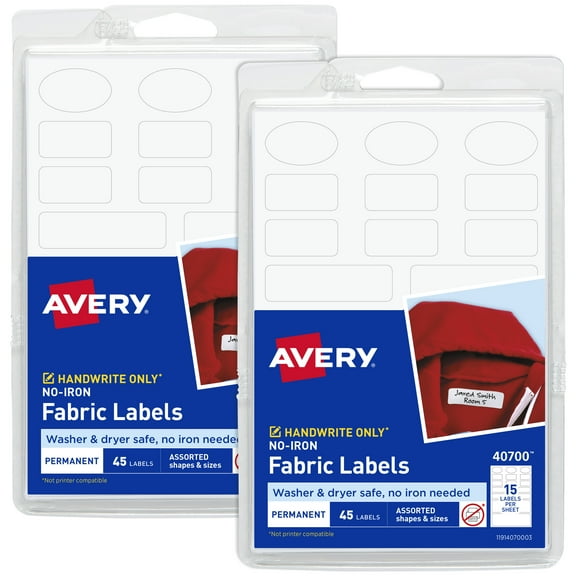 Avery No-Iron Fabric Labels, Assorted, 90ct (2-Pack of 40700)