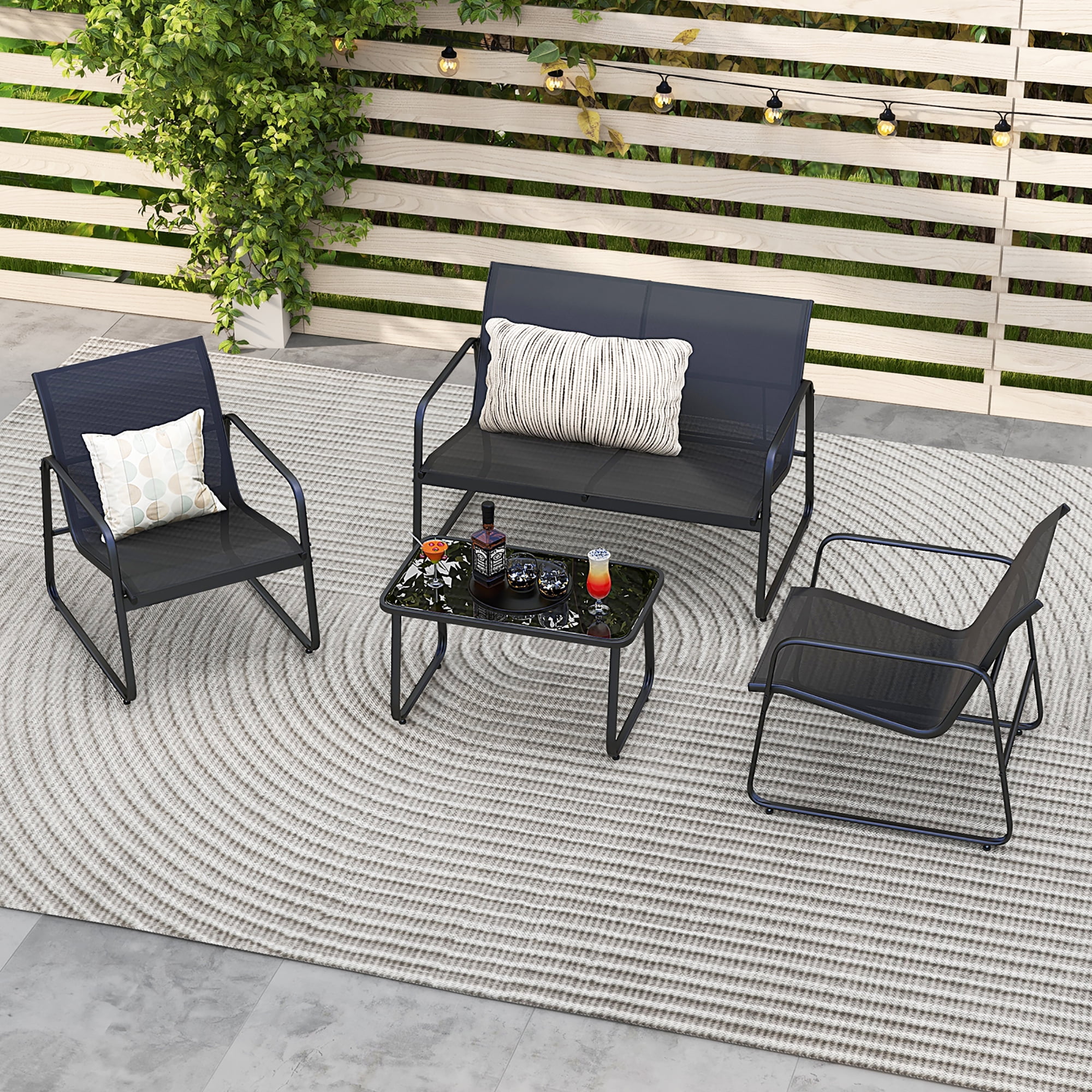 Costway 4-Pirce Tempered Metal Outdoor Patio Furniture Set, Black