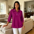 thumbnail image 3 of KLHDSF Polo Shirts for Women 3/4 Sleeve Tops Golf Tees | Women's Polo, 3/4 Sleeve, Collared, 3-Button, Three Quarter, Golf, Cotton Blend, Casual, Business, Work, Soft, Breathable Purple XXXL, 3 of 4