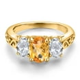 thumbnail image 3 of Gem Stone King 18K Yellow Gold Plated Silver Yellow Citrine and White Topaz Filigree Style 3 Stone Ring for Women (2.45 Cttw, Oval 8X6MM and 6X4MM) (Size 9), 3 of 6