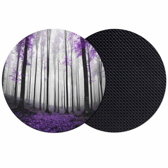 Purple Forest Coasters Set of 2, Absorbent Coasters for Drinks, Vintage Foggy Woods Tree Mysterious Coaster for Desk Coffee Table Protection, Home Decor House Warming Gifts 4"