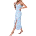 thumbnail image 4 of INSPIRE CHIC Women's Nightgown Chemise Floral Split Midi V Neck Bow Spaghetti Strap Cami Lingerie Pajama Dress M Blue with Pink Floral, 4 of 6