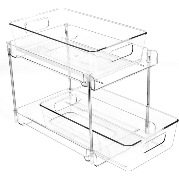 Januofit 2-Tier Bathroom Organizers and Storage, Clear Under Sink Organizer Vanity Countertop Storage Pantry Organizers, Pull-Out Cabinet Organizer With Track For Bathroom, Kitchen, Pantry