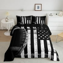 Football Comforter Set Teens,American Flag Bedding Set Full Size,Grunge Rugby Ball Game Duvet Insert Bedroom Decor,Graffiti Geometric Stars Striped Down Comforter with 2 Pillowcases