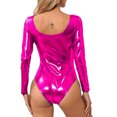 thumbnail image 4 of Miqool Women's Long Sleeve Metallic Bodysuits Shiny Leotards One Piece Thong Bodysuits Rave Clubwear for Gymnastics Ballet Dance, 4 of 5