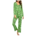 thumbnail image 4 of VBTAPA Pajama Set for Women 2 Piece Lounge Sets Floral Print Long Sleeve V Neck Tops and Pants Pjs Set Soft Comfy Sleepwear Home Wear Green L, 4 of 7