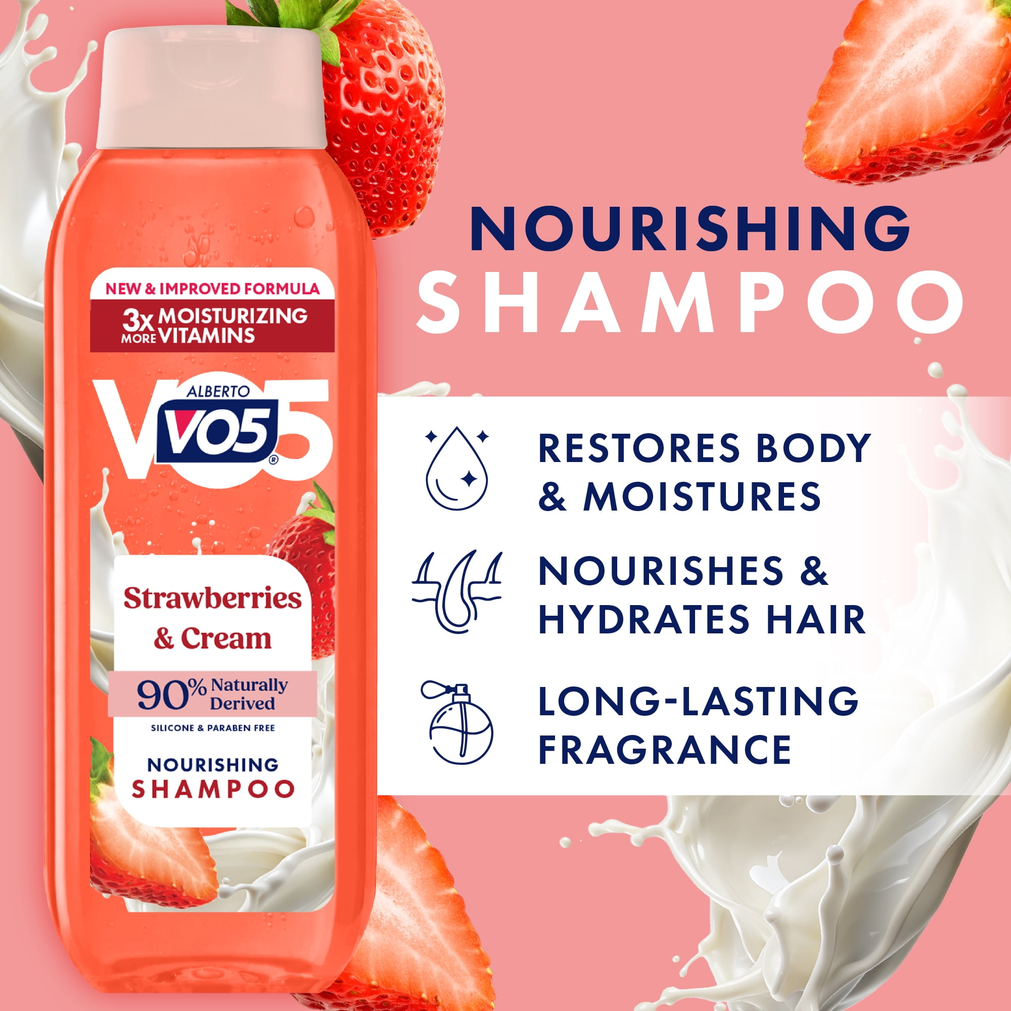 Alberto VO5 Strawberries & Cream Nourishing Shampoo with Soy Milk, Paraben Free, Vitamin-Enriched Formula for Soft, Healthy Hair