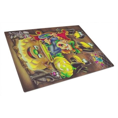 

Carolines Treasures APH0934LCB Witch and Crows Stirring it up Halloween Glass Cutting Board Large 12H x 16W multicolor