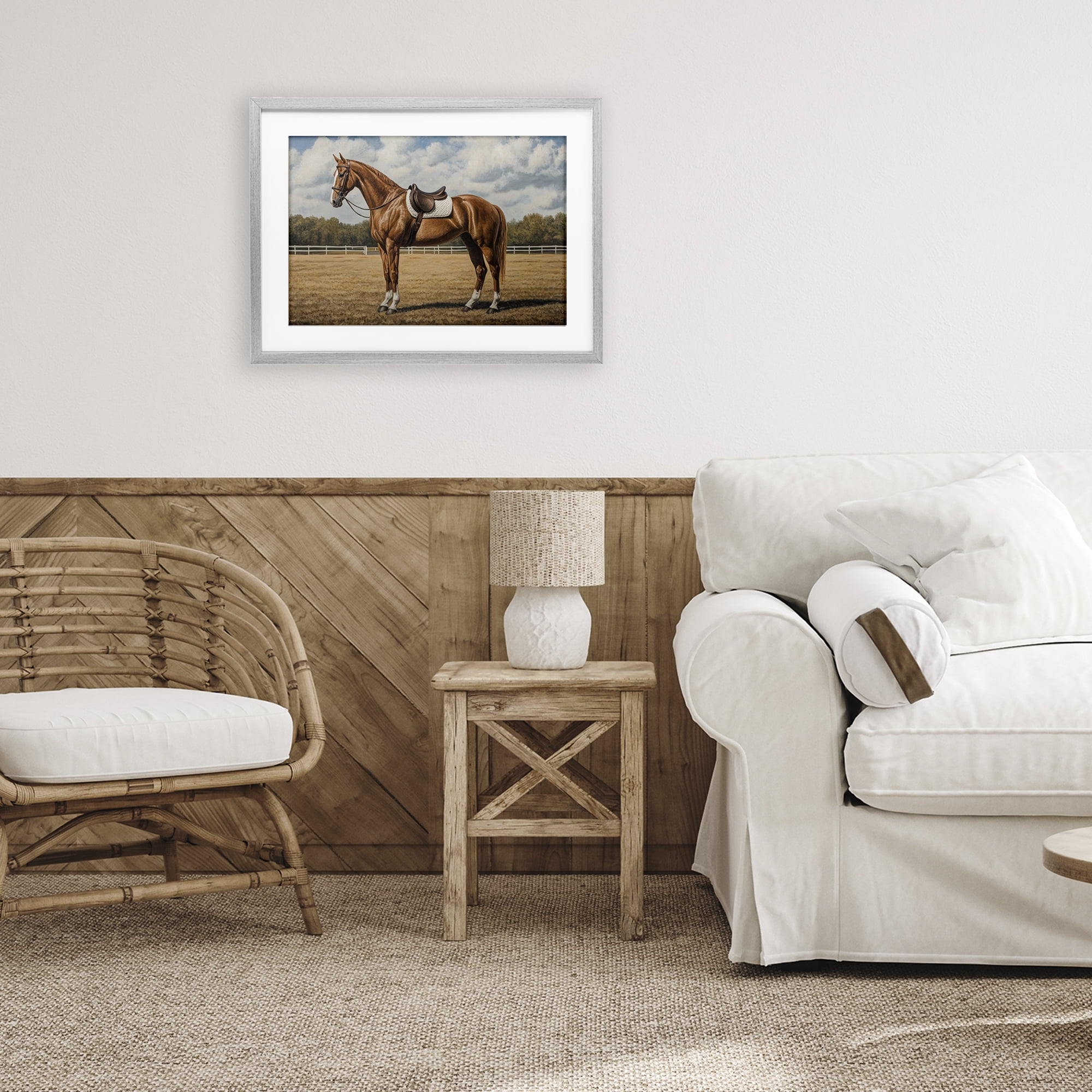 Stupell Industries Saddled Up Chestnut Horse Gray Framed Print Under Glass, design by Petal Prints Design