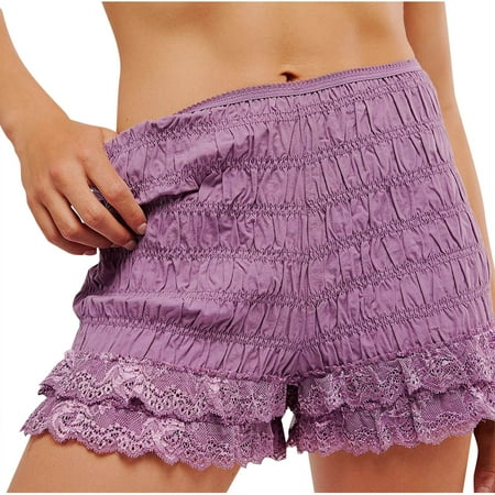 Besolor Womens Ruffle Lace Trim Bloomers Smocked Mini Shorts Cute Frill Ruched Pj Bottoms Pajama Shorts Sleepwear