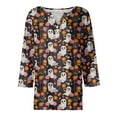 thumbnail image 5 of Women's Cute Halloween Shirts Pumpkin Ghost Print 3/4 Sleeve Tops Henley V Neck Graphic Tees Fall Shirt, 5 of 5