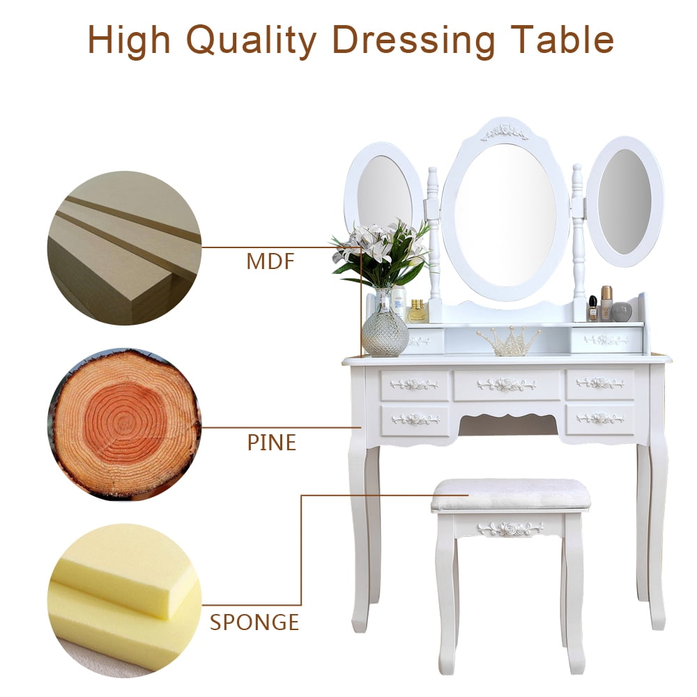 Lowestbest Foldable Dressing Table with 3 Mirrors with 7 Drawers for Bedroom Living Room Womens Lowestbest Foldable Dressing Table with 3 Mirrors with 7 Drawers for Bedroom Living Room Womens