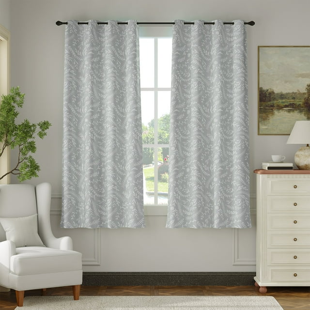 Curtainking Rideaux Occultants 100 %, Rideaux Courts de 63 Pouces, Rideaux à Oeillets Imprimés Isolés Thermiquement pour Chambre, 2 Panneaux, Gris