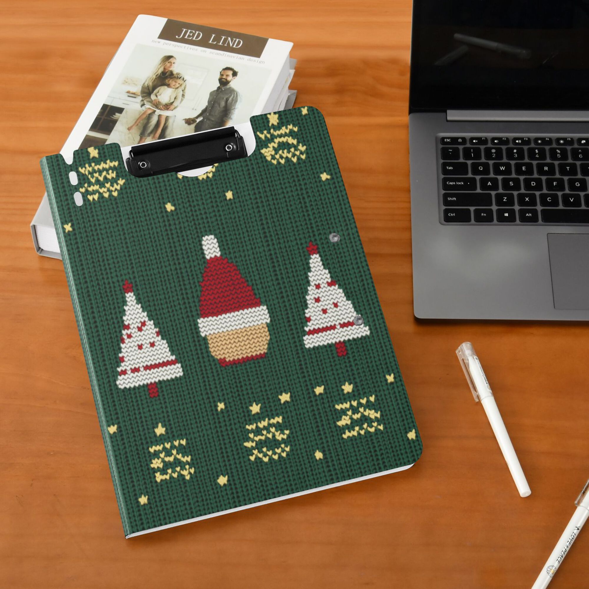 FORMRS A4 Clipboard Folder with Pen Holder Horizontal Foldable School Office Binder, Christmas Santa Hats