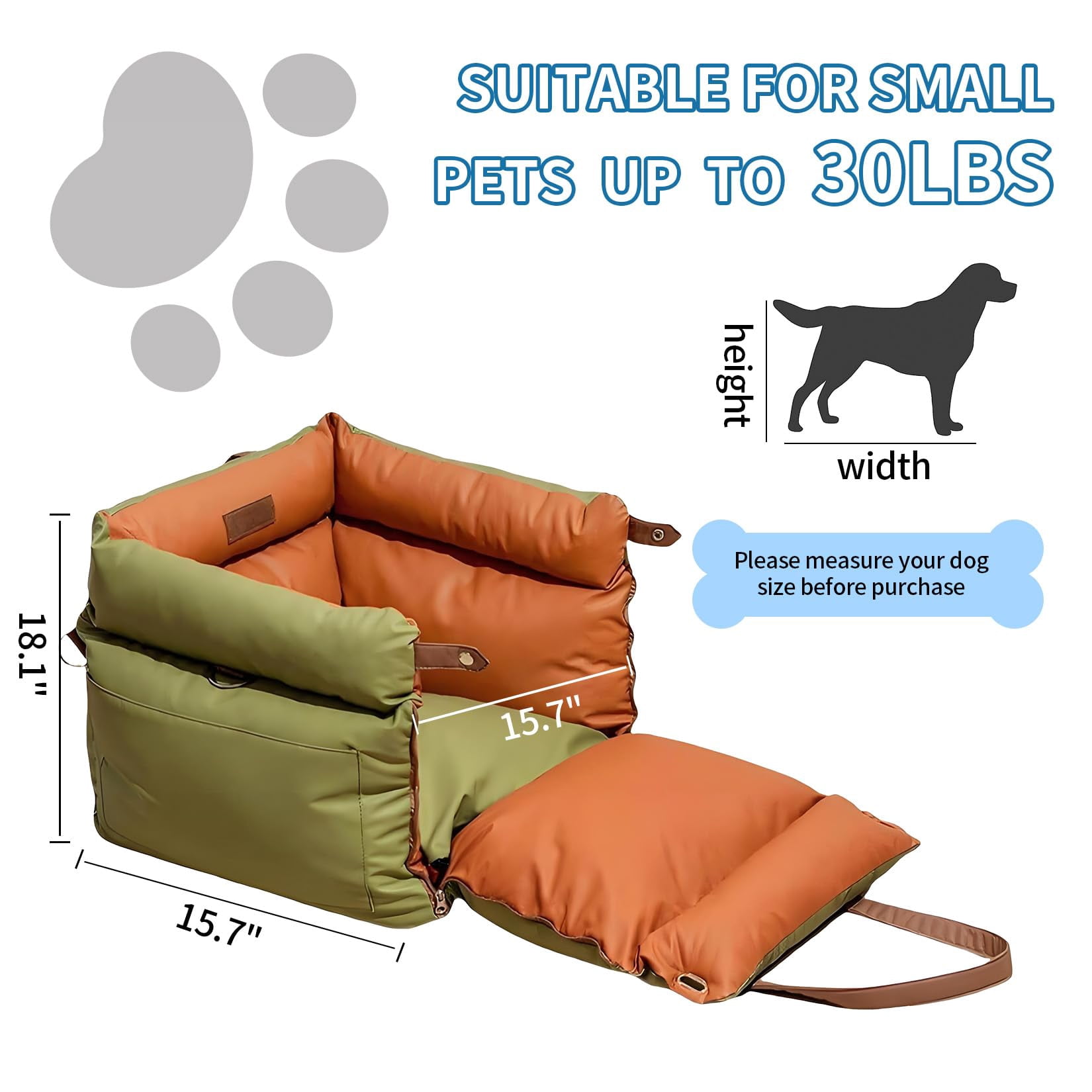Dog Booster Car Seat, Waterproof PU Leather Upholstered Cat Bed for Car with Storage Pockets, Portable Pet Seat, Bite-Resistant, Perfect for Travel and Home