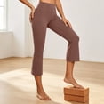 thumbnail image 4 of Women's High Waist Flare Capri Yoga Pants, 4-Way Stretch Tummy Smoothing Moisture Wicking Non See-Through Bootcut Workout Trousers for Gym Casual Daily Outdoor | TruBelle,Brown L, 4 of 7