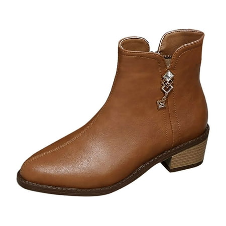 

OJSFQUFP Women Ankle Boots Ladies Retro Simple Low Short Boots Mid Heel Pointed Toe Ankle Boots Western Boots Desert Boots Women Brown 41