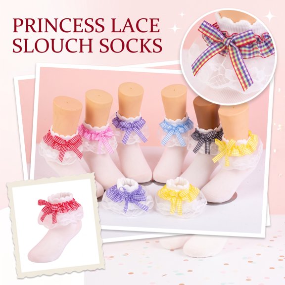 Baby Girl Lace Socks Ruffle Bowknot Frilly Toddler Dress Sock Plaid Bow Soft Cotton Cute Princess Ankle Socks for Kids Party*1pc
