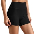 thumbnail image 3 of Women's Soft High Waisted Ruched Side Workout Shorts, Tummy Control Slimming Fit with Compression Design, Quick Dry 4 Way Stretch Breathable, for Gym Running Yoga Lounge | TruHer,Black L, 3 of 8