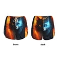 thumbnail image 3 of Balery Red And Blue Fire Cat Pantalones cortos deportivos para mujer con forro y dos bolsillos, elásticos, para entrenamiento, gimnasio, yoga-Large, 3 of 7