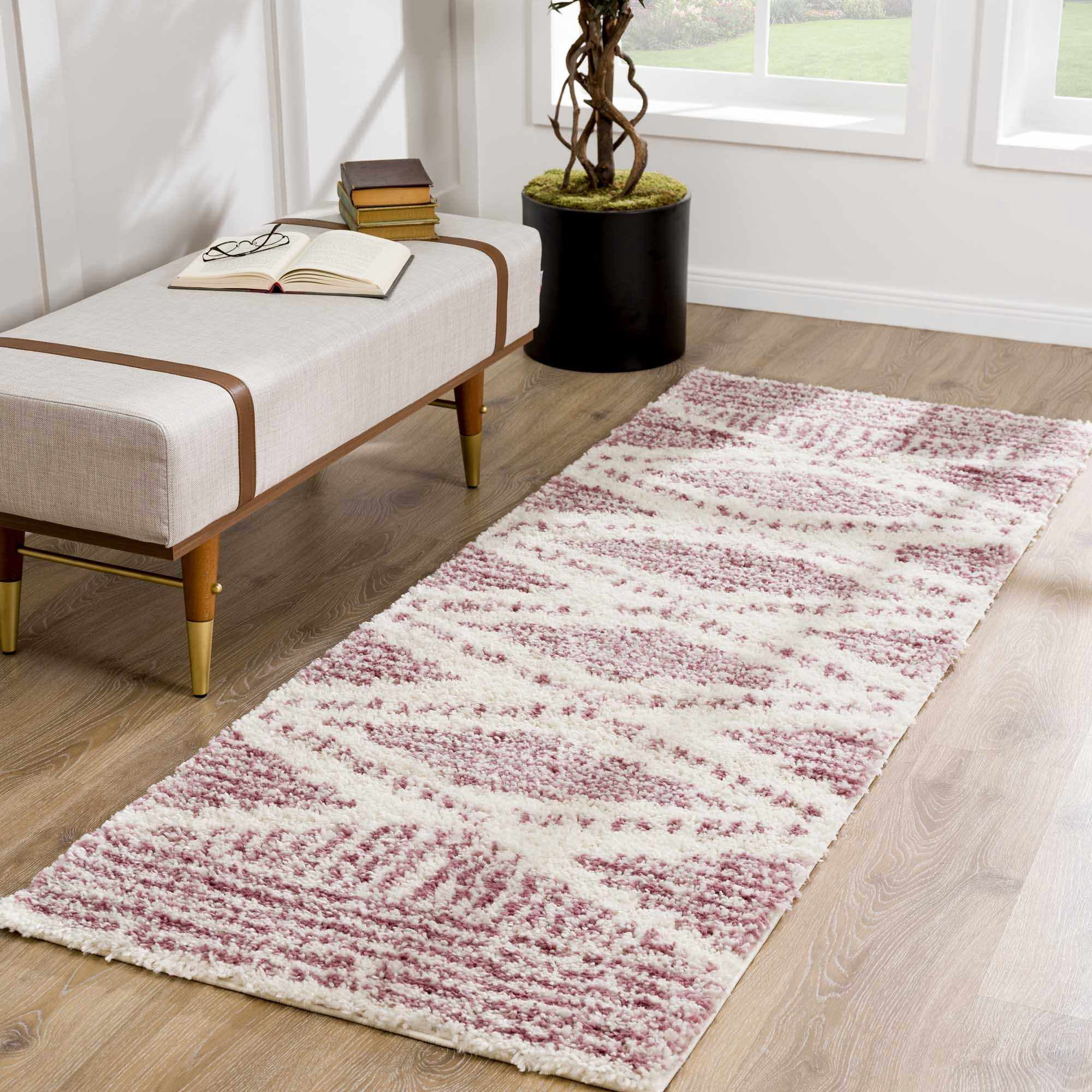 BoutiqueRugs Galaxy Boho Moroccan Geometric Shag Large Area Area Rug - High Pile Super Soft Carpet for Living Room, Bedroom - Pink, Cream, White, Blush - 7'10" x 10'3"