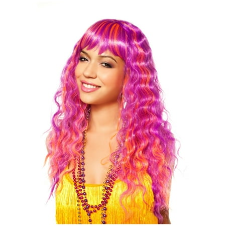 Candy Glam Purple Orange Curly Wavy Adult Womens Halloween Costume Wig