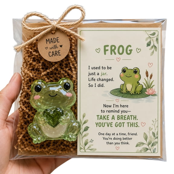 Yardvibe Emotional Support Glass Frog Gift, Cute Recycled Pocket Hug Desk Decor with Encouragement Card, Mini Glass Keepsake for Stress Relief, Comfort Gift for Friends & Family