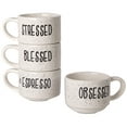 thumbnail image 5 of 4 8 oz. White and Black Speckled Sentiment Espresso Stoneware Mugs with Rack, 5 of 6