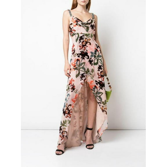 Nicole Miller Artelier BLUSH/MULTI Autumn Dream Burnout Hi-Low Dress, US 4