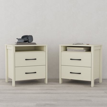 STYLIVIA Gianni 2-Drawer Nightstand (Set of 2), Ivory (26.22" W x 18.90" D x 13.62" H)