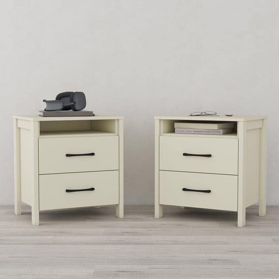 STYLIVIA Gianni 2-Drawer Nightstand (Set of 2), Ivory (26.22" W x 18.90" D x 13.62" H)