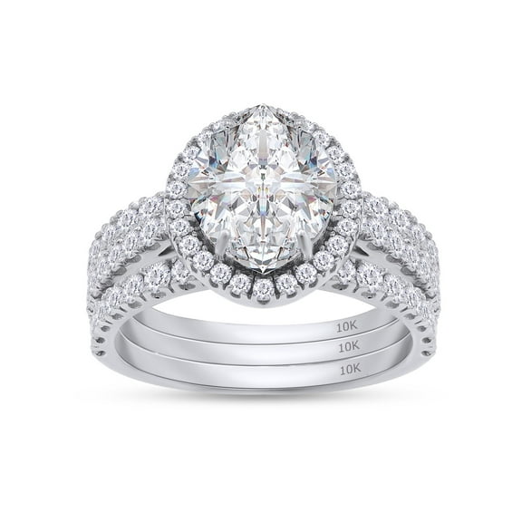 Round Cut Lab Created Moissanite Diamond Three-iOne Halo Wedding Bands Set Engagement Rings 10K Solid White Gold Eternity Band for Women (3.50CT G-H/VVS1)-4