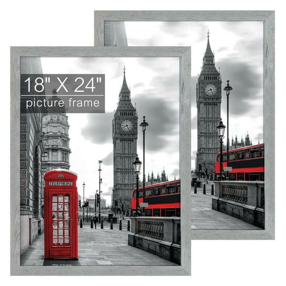 Golden State Art, 18x24 Picture Frame - Wide Molding - Wood Grain Rustic Style - Back Hangers for Wall Display - Great for Baby Pictures, Weddings, Portraits (Grey, 2 Pack)