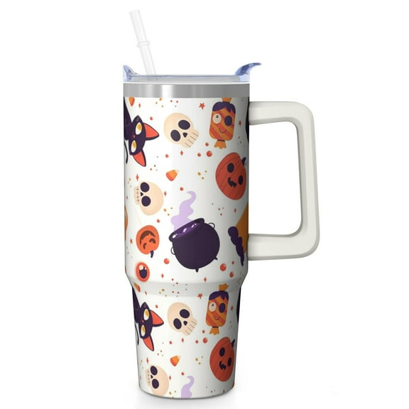 Halloween Tumbler 30 oz with Handle and Straw Witch Haunted Ghost Tumbler Halloween Party Gifts Insulated Travel Mug