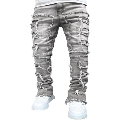 Men's Skinny Jeans Stretch Ripped Slim Fit Camouflage Denim
