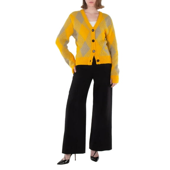 Burberry Argyle Diamond Patterned Rib Trim Cardigan, Size Medium
