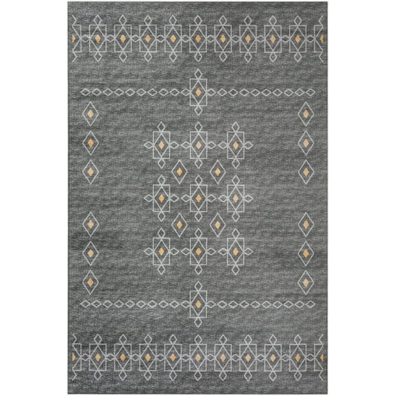 Yuma Indoor/Outdoor Grey Southwest 9' x 12' Non-Skid Area Rug