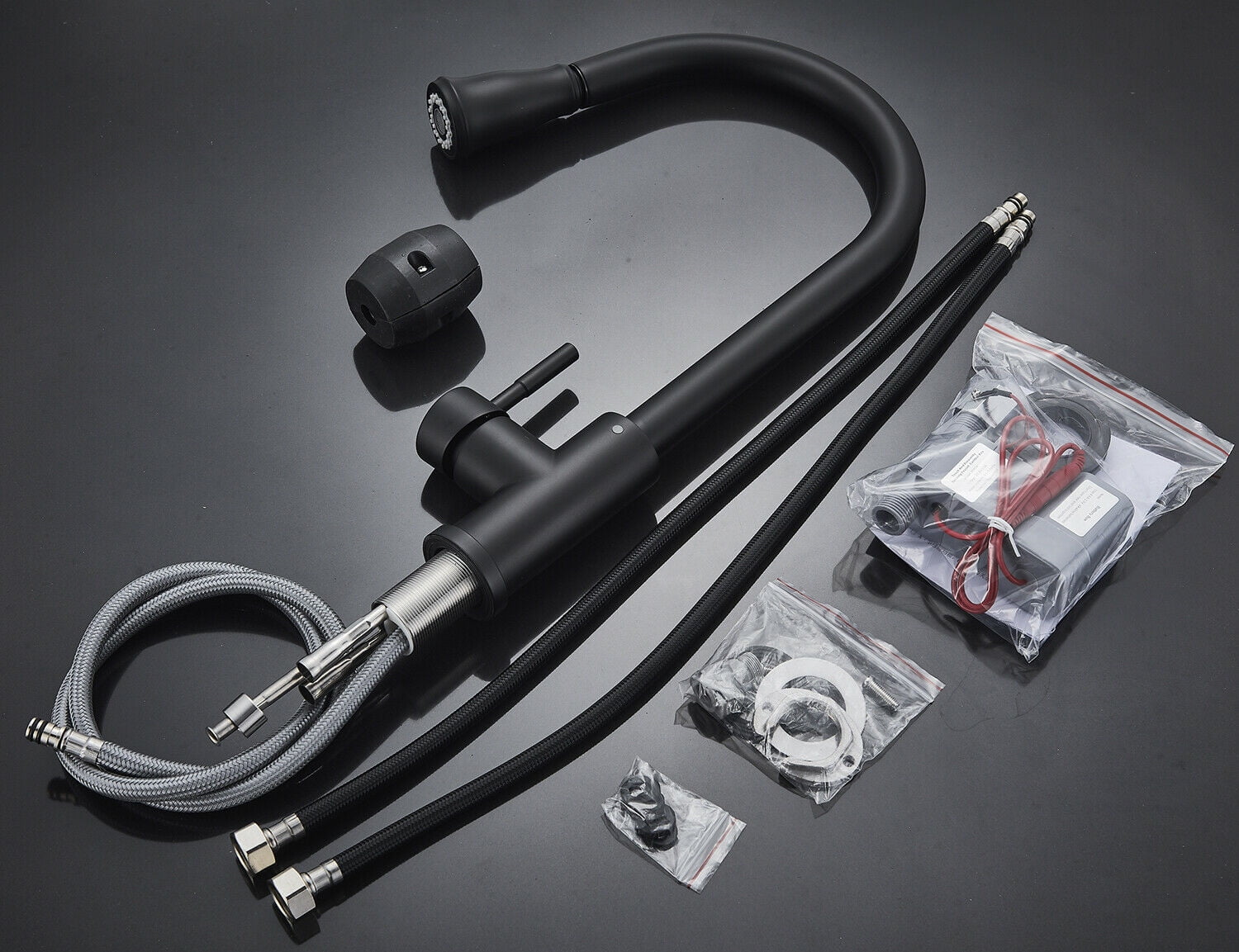 Black Sensor Touch Kitchen Sink Faucet Pull Out Sprayer Mixer Tap