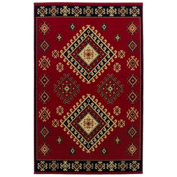 Superior Diamond Geometric Floral Bohemian Rustic Power-Loomed Indoor Area Rug, Red, 4' x 6'