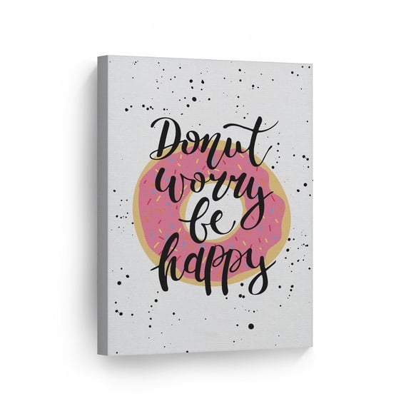 Smile Art Design Donut Worry Be Happy Quote Kitchen Canvas Wall Art Print Restaurant Cafe Dining Room Farmhouse Decor Modern Housewarming Gift 40x30