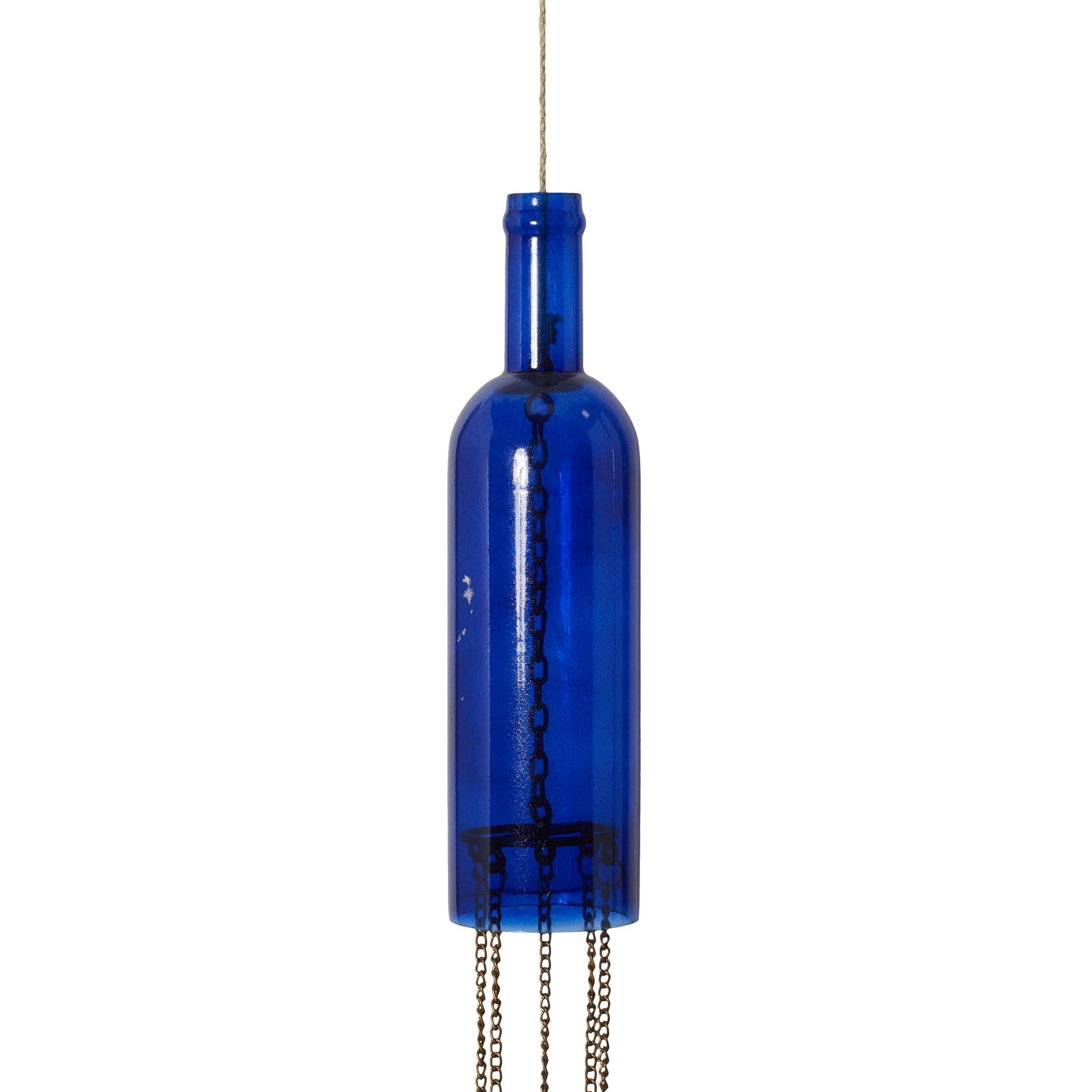 DecMode 45" Blue Glass Handmade Bottle Nautical Windchime with Beads and Cone Bells