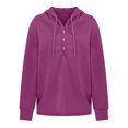 thumbnail image 4 of Women Fall Winter Solid Color V-Neck Button Crop Workout Long Sleeve Sexy Hoodied Tops Pullover Blouse, 4 of 9