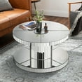 thumbnail image 3 of Double-Tier Luxury Round Mirror Coffee & End Table with Fluted Glass, 31, 5" Diameter Modern Sofa Side Table for Living Room, Light Luxury Design, Sturdy Cylinder Frame (Silver), 3 of 7