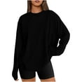 thumbnail image 2 of Htigea Womens Oversized T Shirts Crewneck Long Sleeve Tops Casual Loose Fall Pullover Solid Color Basic Tee Black L, 2 of 9
