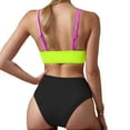 thumbnail image 4 of Busydd Swimsuit for Women 2 Piece High Waisted Bikini Set Trendy V Neck Pleated Bathing Suit Colorblock Swim Suits with Briefs, 4 of 5